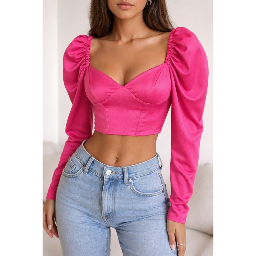 Zara Puff Sleeve Corset Crop‎ Top Womens Size Small 26 Statement Party Going Out